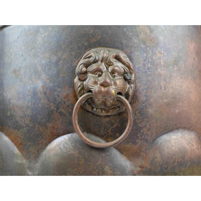 Mid 20th Century Large Brass Lion Head Handle Planter Pot Cachepot For Sale - Image 6 of 10