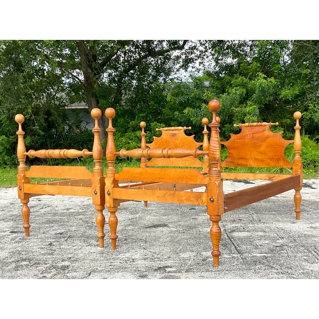 Vintage Boho Tiger Maple Four Poster Twin Beds a Pair Chairish