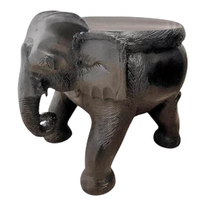 Late 20th Century Elephant Stool Solid Heavy Carved Wood Plant Stand