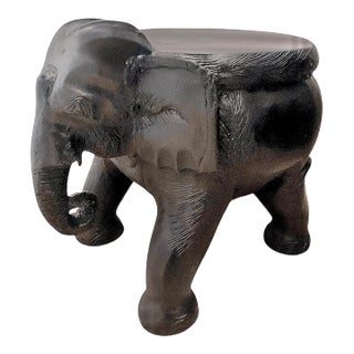 Late 20th Century Solid Hand-Carved Wood Elephant Stool, Plant Stand / Side Table For Sale
