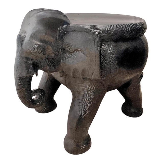 Late 20th Century Solid Hand-Carved Wood Elephant Stool, Plant Stand / Side Table For Sale