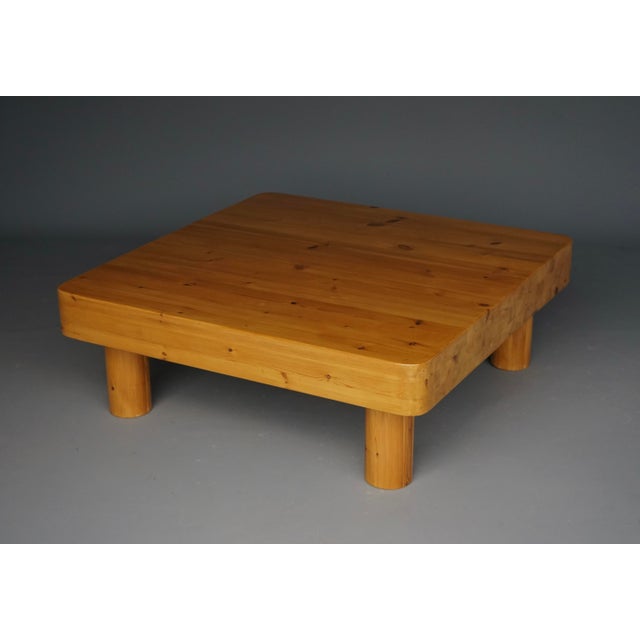 A simple, striking and beautiful crafted brutalist coffee table. Manufactured in the 1960s from sectional pine wood it has...