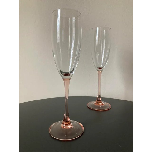 Vintage Crystal Glass Pink Stem Champagne Drinks Flutes - Set of 2 For Sale In New York - Image 6 of 12