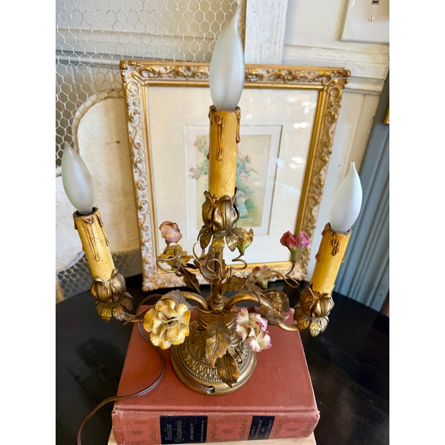 Antique French Gilt Floral Candelabra Table Lamp For Sale - Image 16 of 16