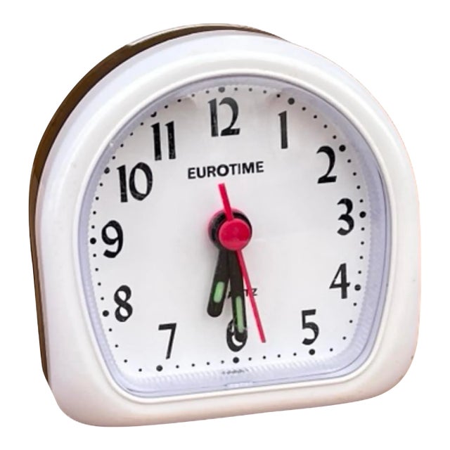 Small Black and White Electric Alarm Clock Eurotime Germany 1980s For Sale
