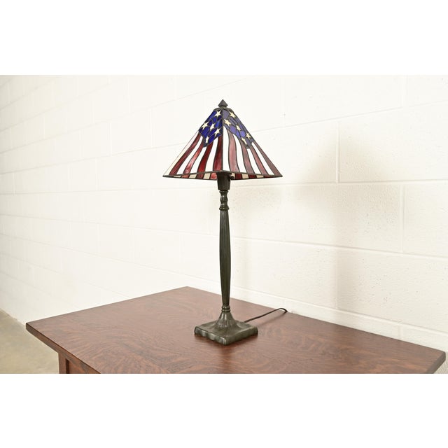Handel Co. Arts & Crafts Table Lamp With American Flag Stained Glass Shade For Sale - Image 4 of 13