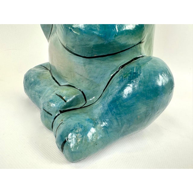 Blue Vintage Hand-Painted Paper Mâché Seated Hippo, 1960s For Sale - Image 8 of 13