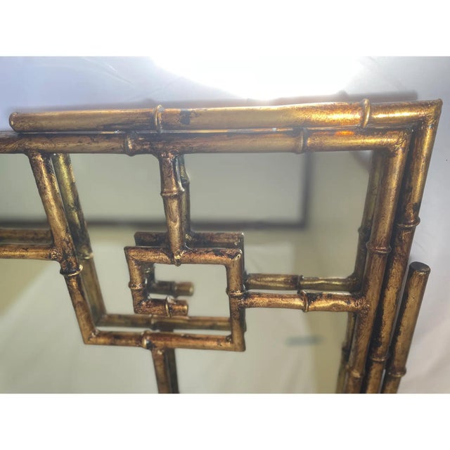 Metal Vintage LaBarge Gold Metal Faux Bamboo Greek Key Chinoiserie Mirror For Sale - Image 7 of 12