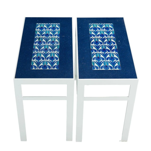 Contemporary Pair of Custom Marble & Tile Top Tables With Maw & Co Tiles, 1880-90 For Sale - Image 3 of 6