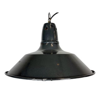 Industrial French Black Enamel Factory Pendant Lamp, 1960s For Sale