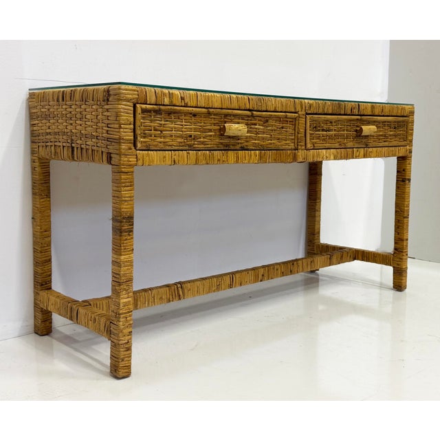 Modern Palm Beach Regency Coastal Modern Split Rattan Console With 2 Drawers For Sale - Image 3 of 5