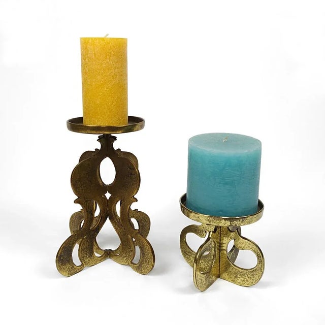 Mid-Century Modern Heavy Black Copper Low Table Model Candleholder For Sale - Image 10 of 11