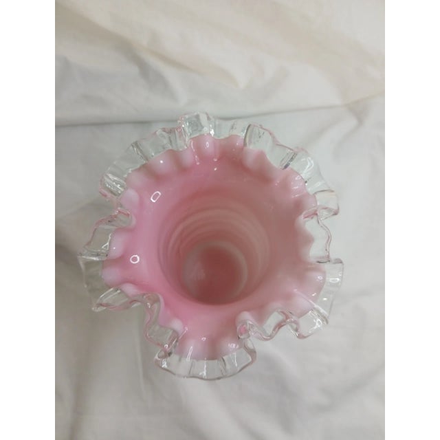 Mid-Century Modern Vintage MCM Fenton Pink Crest Ruffled EdgeMilk Glass Vase For Sale - Image 3 of 5
