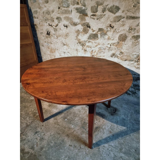 Vintage French Round Cherrywood Dining Table, 1920 For Sale - Image 12 of 15