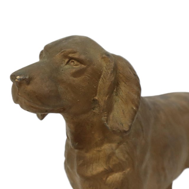 Metal Art Deco Gold-Colored Zamak Dog on Marble Base For Sale - Image 7 of 14