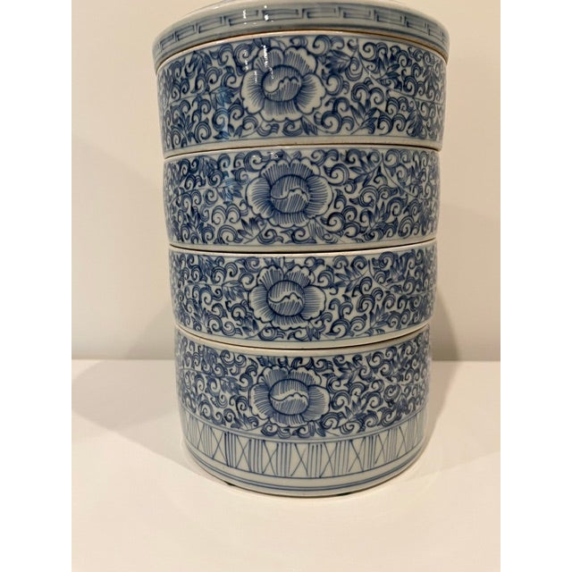 Antique Japanese Blue and White Porcelain Obento, Stacking Dish, Used by Wealthy For Sale - Image 12 of 15