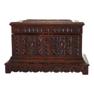 Antique Gothic Style Chip Carved Walnut Keepsake Box C1860 For Sale
