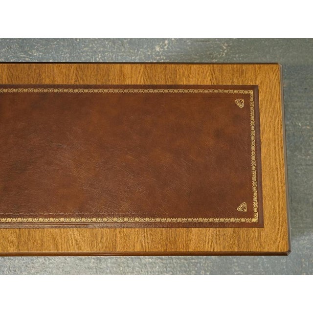 Vintage Oak Office Pedestal Desk in Brown Leather Top For Sale - Image 10 of 17