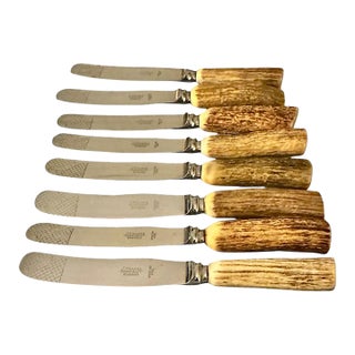 Vintage J Fraser Horncraft of Braemar Scottish Stag Handled Butter Knife m - Set of Eight For Sale