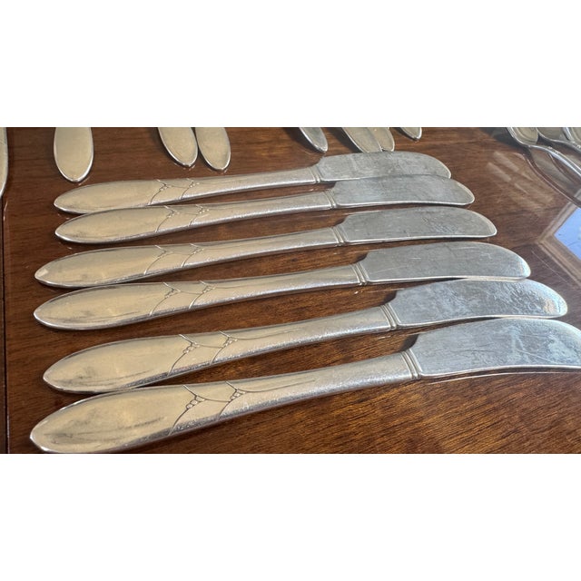 Vintage Silverplate Lady Hamilton Silver Flatware Set, Art Deco, C1932 Oneida Rare - 44 pcs For Sale - Image 13 of 13