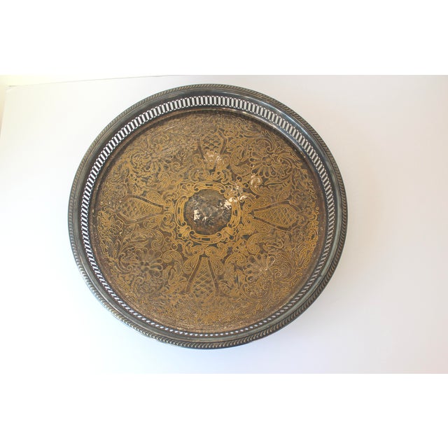 Large 1950s Footed Round Silver Plated Gallery Bar Tray With Embossed Detail For Sale - Image 4 of 8