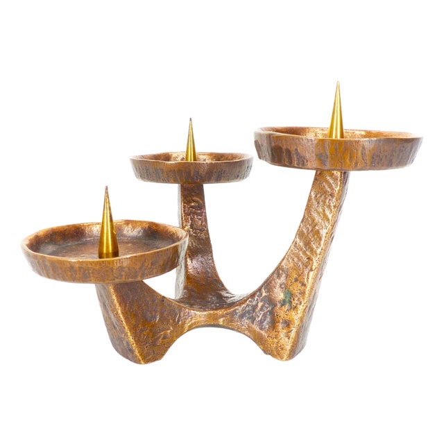 Vintage Brutalist Bronze Candlestick, 1960s For Sale