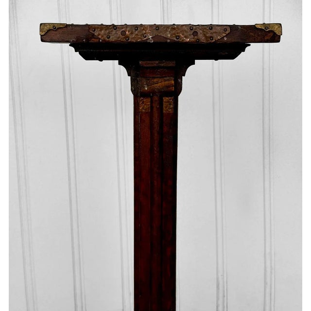 Wood Antique Arts & Crafts Hammered Copper Smokers Stand Cigar Ashtray For Sale - Image 7 of 10