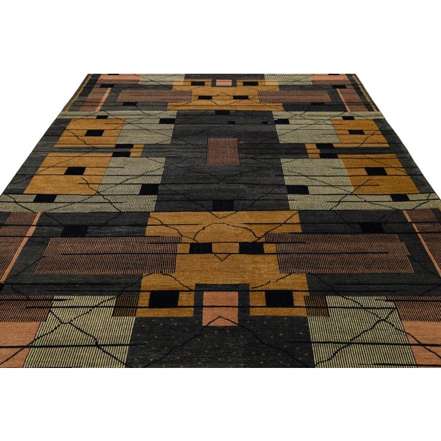Modern Turkish Woven Wool Rug With Art Deco Design in Earthy Tones For Sale - Image 10 of 10