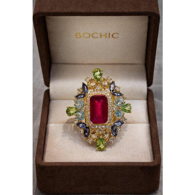 Late 20th Century Bochic “Capri” Vintage Ruby, Sapphire & Tanzanite Cocktail Ring — 18K Gold & Silver For Sale - Image 5 of 13