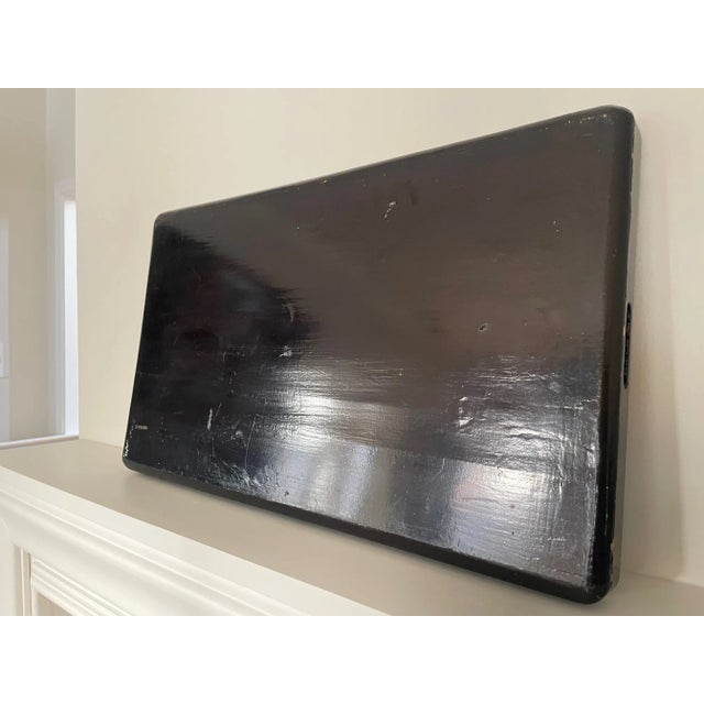 Black Asian Chinoiserie Black Lacquer Hand Painted Double Handled Tray For Sale - Image 8 of 10