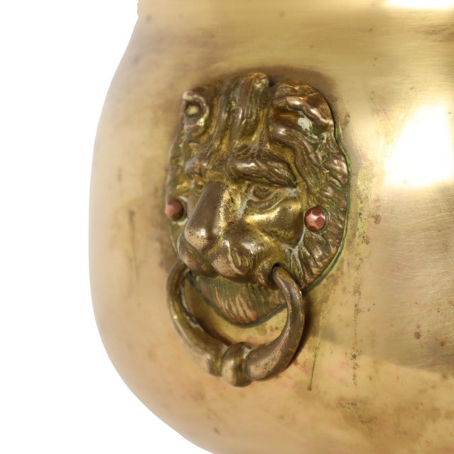 Gold Early 20th Century Antique Brass Jardinière with Lion Heads For Sale - Image 8 of 16