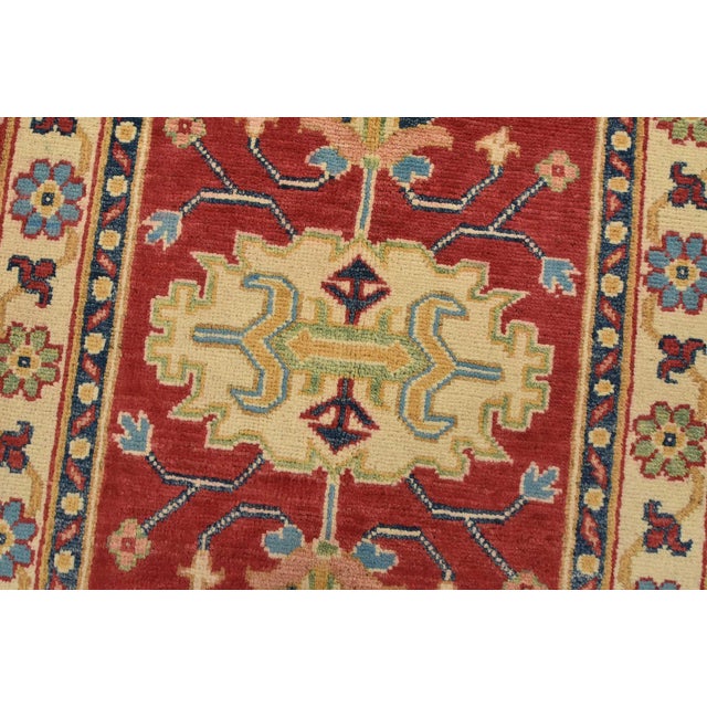 Kazak Runner 2’7” X 6’8” Red Wool Tribal Hand-Knotted Oriental Rug For Sale - Image 4 of 10