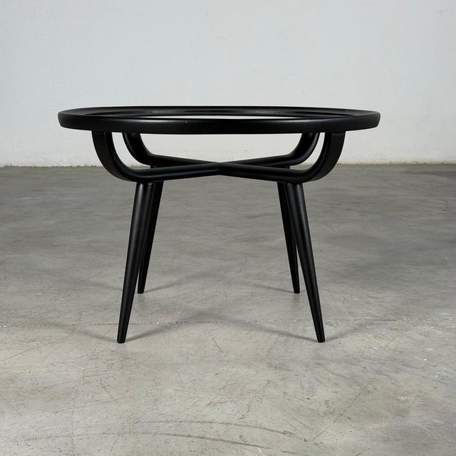 1950s Round Semi-Matte Black Lacquered Coffee Table by Nicolay Diulgheroff, Italy, 1950s For Sale - Image 5 of 12