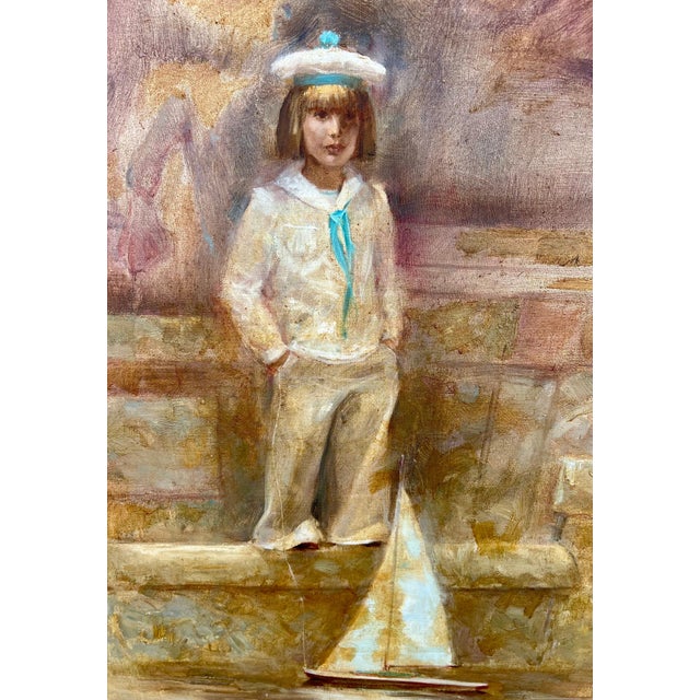 American Richard Judson Zolan, Large American Impressionist Painting Sailor Girl with Toy Boat Richard Zolan For Sale - Image 3 of 16