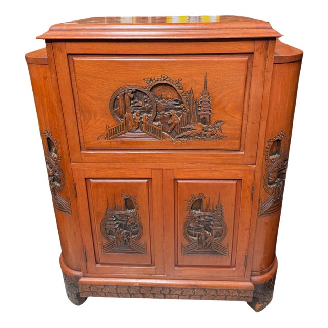 Oriental Hardwood Cocktail Cabinet, 1960s For Sale