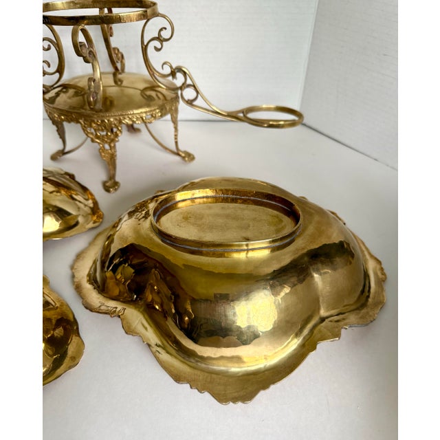 French Revival Brass Epergne Centerpiece With Three Scalloped Removable Bowls For Sale - Image 13 of 16