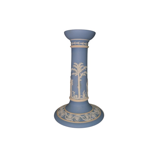 This elegant Wedgwood light blue dipped Jasperware candlestick is a classic example of neoclassical design. The piece...