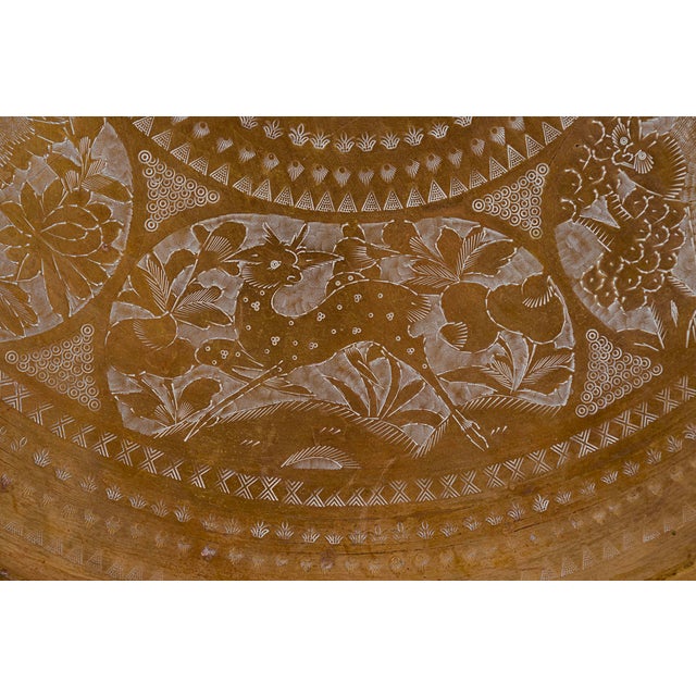 30" Vintage Chinese Hand-Etched Brass Tray Wall Hanging For Sale In Tulsa - Image 6 of 10