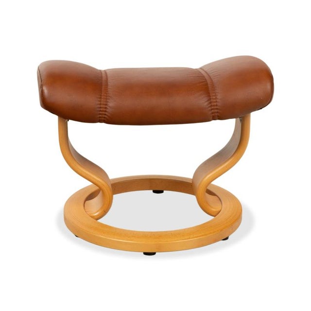 Brown Cognac Leather Consul Reclining Armchair with Footstool by Stressless For Sale - Image 14 of 17