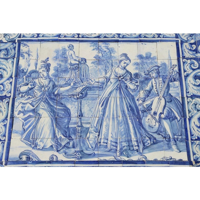 Baroque 18th Century Antique Portuguese Tile Mural Panel Depicting a Musical Scene For Sale - Image 3 of 13