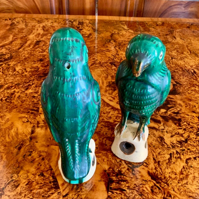 Ceramic Pair of Antique Sancai Glazed Chinese Export Parrots For Sale - Image 7 of 10