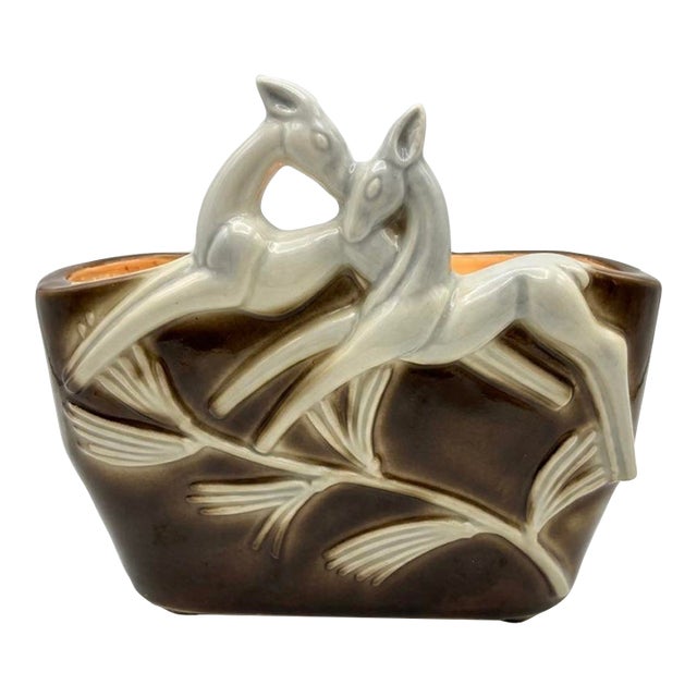 Vintage Mid-Century Modern Ceramic Deer / Gazelle Tv Lamp, Planter & Wall Pocket Styled After Haegar For Sale