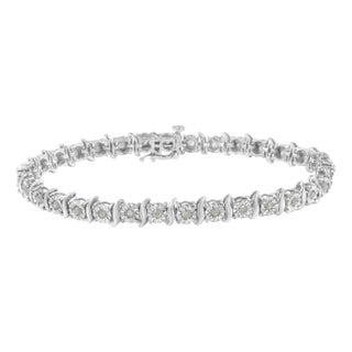 .925 Sterling Silver 1.0 Cttw Diamond S-Curve Link Miracle-Set Tennis Bracelet (I-J Color, I3 Clarity) -7" For Sale