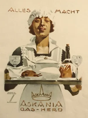 1926 Original German Art Deco Poster, Alles Macht (Woman With a Tray)