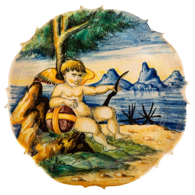 Traditional Antique 19th Century Pair Early Cantagalli Majolica Istoriato Plates Italy 1880 For Sale - Image 3 of 10