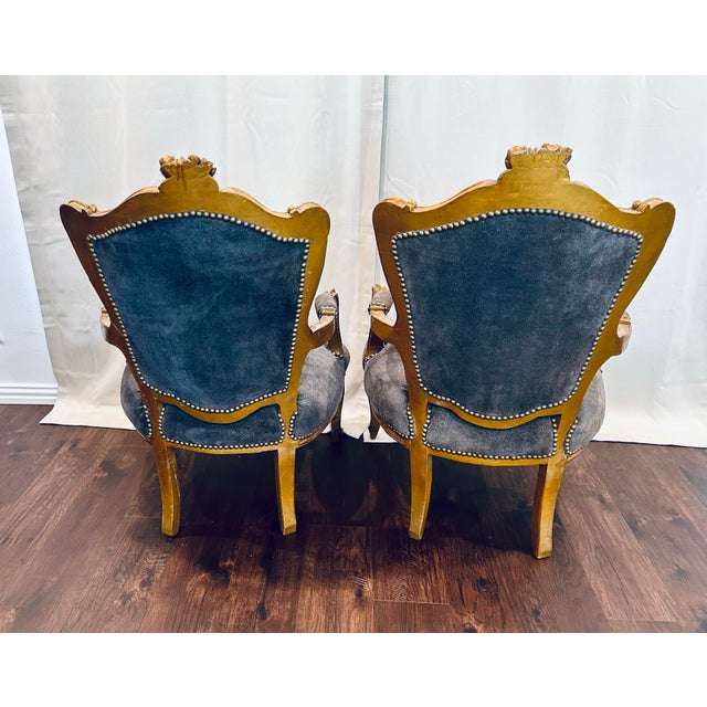 Slate Gray 19th Century Italian Louis XV Rococo Style Salon Chairs For Sale - Image 8 of 12