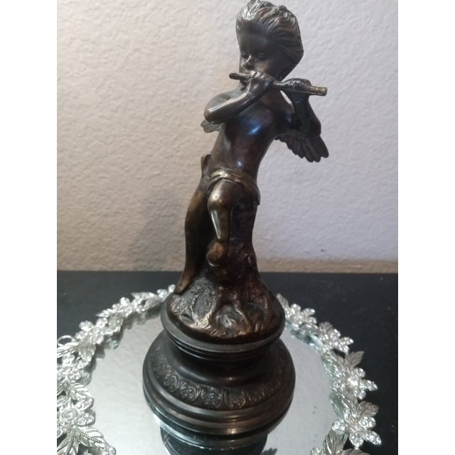 1950s 1950s Exquisite Art Nouveau France Solid Bronze Musical Cherub Angel Figurine For Sale - Image 5 of 7