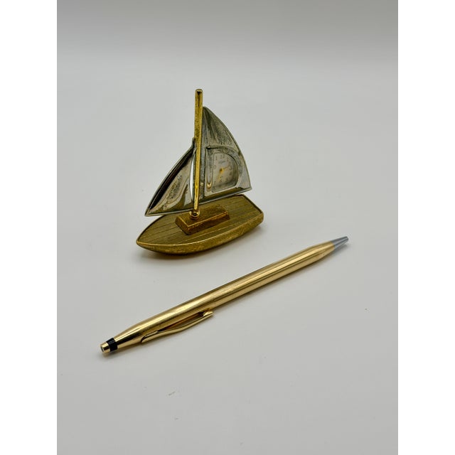 Late 20th Century Vintage Elgin Sailboat Desk Clock | Mid-Century Brass & Chrome Nautical Miniature Timepiece For Sale - Image 5 of 6