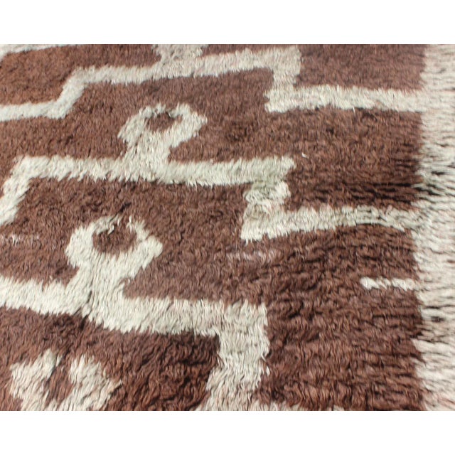 Tribal Vintage Mid-Century Modern Turkish Tulu With Tribal Pattern in Ice Blue and Brown Rug For Sale - Image 3 of 13