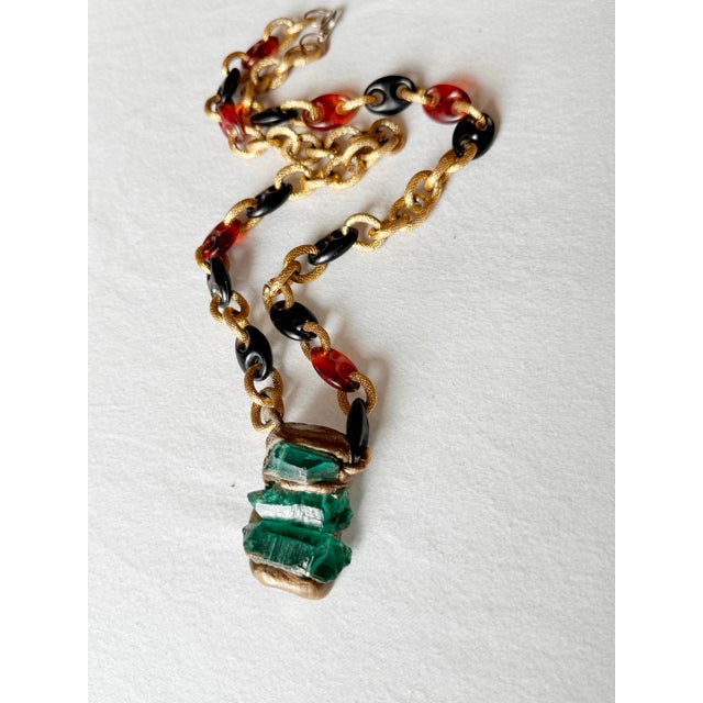 Vintage Artisan Green Calcite Mixed Media Statement Pendant Necklace For Sale - Image 14 of 16